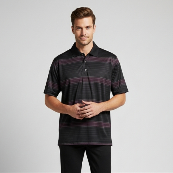Hogan Other - Ben Hogan Men's Black/Purple Striped 3 Button Short Sleeve Polo Shirt Sz Medium